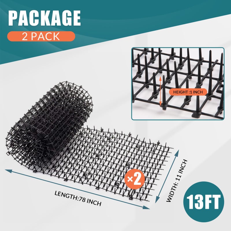 OCEANPAX OCEANPAX 2PCS 6.5ft Cat Scat Mat with Spikes, Prickle Strips Network Digging Stopper Outdoor Spike Deterrent Mat, 78 inch x 11 inch(13FT)  - Image 3