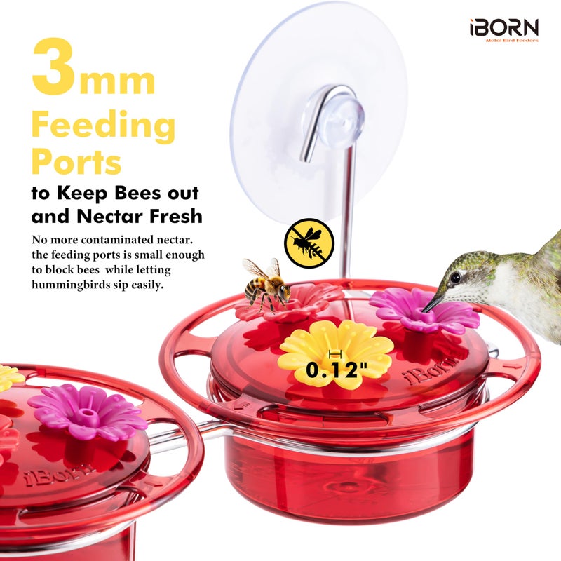iBorn Window Hummingbird Feeder Hummingbird Feeder with Strong Suction Cup Mini Humming Bird Feeders for Outdoors, Bee-Proof Feeding Ports & Stainless Steel Base, 3oz, 2025 New - Image 5