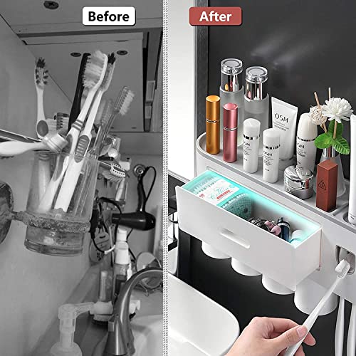 tgopit Toothbrush Holder Wall Mounted, Automatic Toothpaste Dispenser Squeezer Kit with Holders for Bathroom-Shelf Magnetic Cups Toothpaste Holder Drawer Organizer Space Saver Easy to Clean (4 - Cup) - Image 4