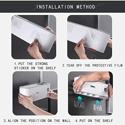tgopit Toothbrush Holder Wall Mounted, Automatic Toothpaste Dispenser Squeezer Kit with Holders for Bathroom-Shelf Magnetic Cups Toothpaste Holder Drawer Organizer Space Saver Easy to Clean (4 - Cup) - Image 5