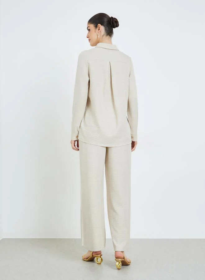 Amirah Off White Off-White Flower Button Shirt and Pants Modest Set for Women | Best Price UAE