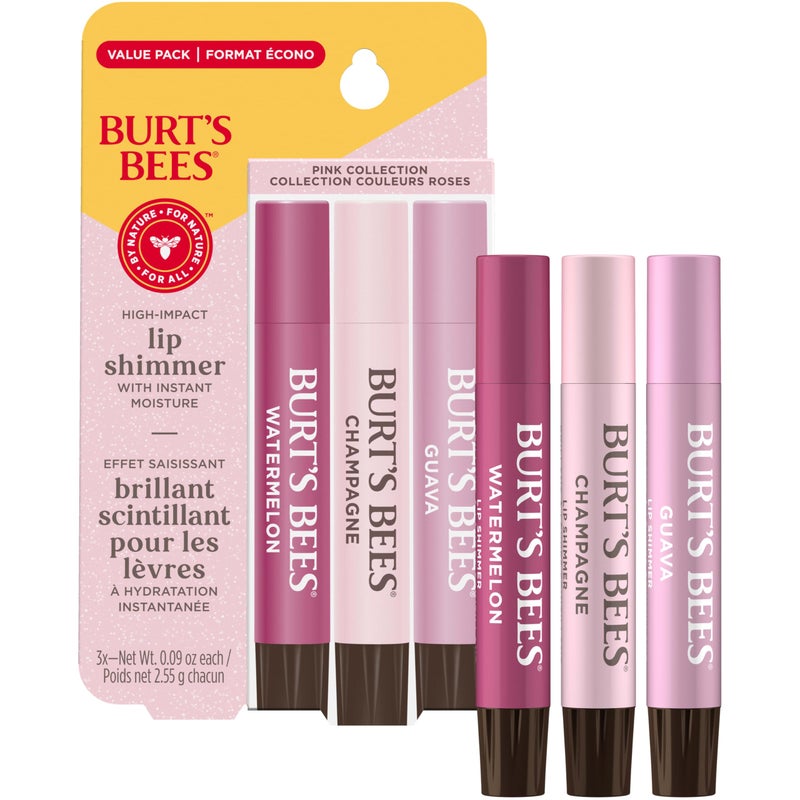Burt's Bees Easter Basket Stuffers, Lip Shimmer Pink Collection, Tinted Lip Balm, Moisturizing for All Day Hydration with Natural Glowy Finish & Buildable Color, Value Pack, 3 Tubes x 0.09 Oz - Image 2