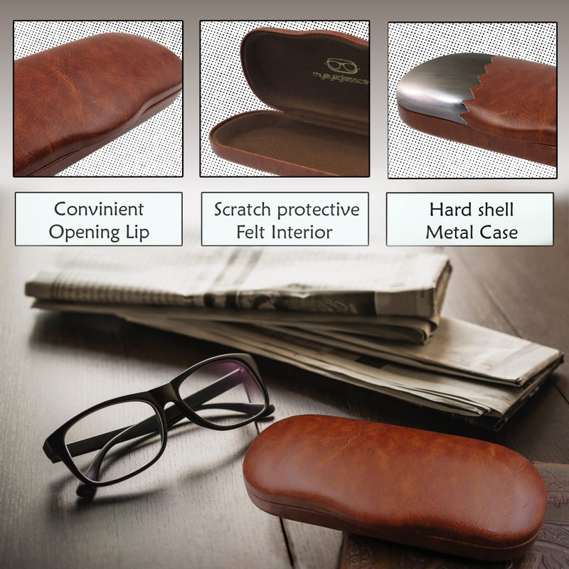 MyEyeglassCase Glasses Case Hard Shell for Small - Medium Frames - Eyeglass Clam Shell Hard Case for Men & Women - Travel Eyewear Holder with Cleaning Fabric Cloth - Protective Storage (AS196 Brown) - Image 3