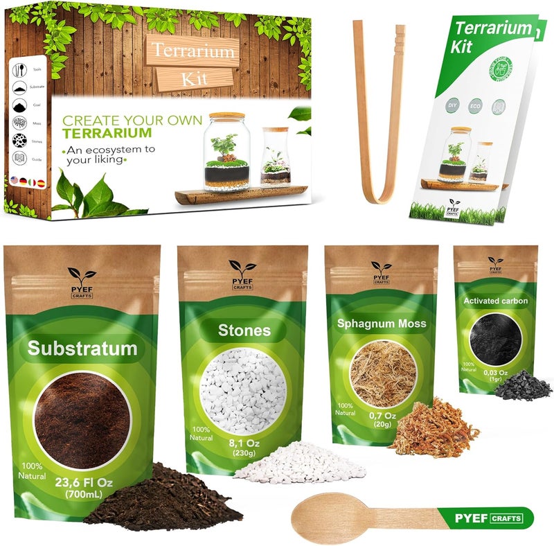 PYEF CRAFTS DIY Terrarium Kit for Plants – Starter Set for Garden in Bottle – Self‑Sustaining Ecosystem – Supplies for Succulents, Air Plants, Fern – Set without Jar (M), No Plants Included - Image 1