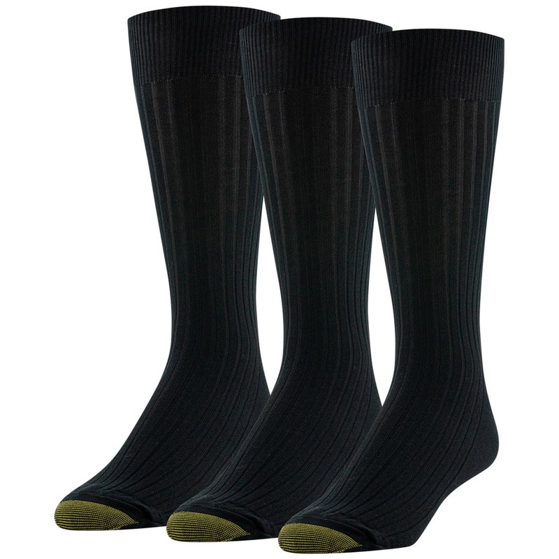 GOLDTOE Men's Classic Canterbury Crew Dress Socks, 3-Pairs, Black, X-Large