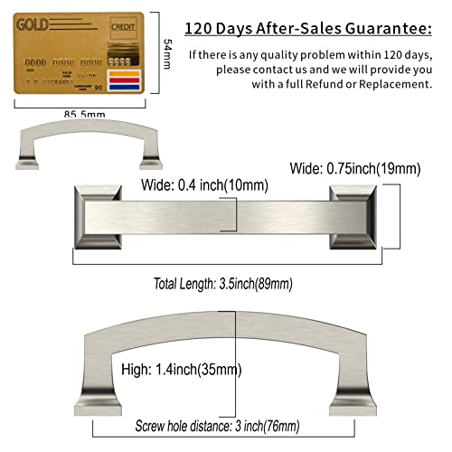 Amerdeco 10 Pack Brushed Satin Nickel 3 Inch(76mm) Hole Centers Kitchen Cabinet Pulls Cabinet Hardware Kitchen Handles for Cabinets Cupboard Handles Drawer Pulls ZH0009 - Image 3