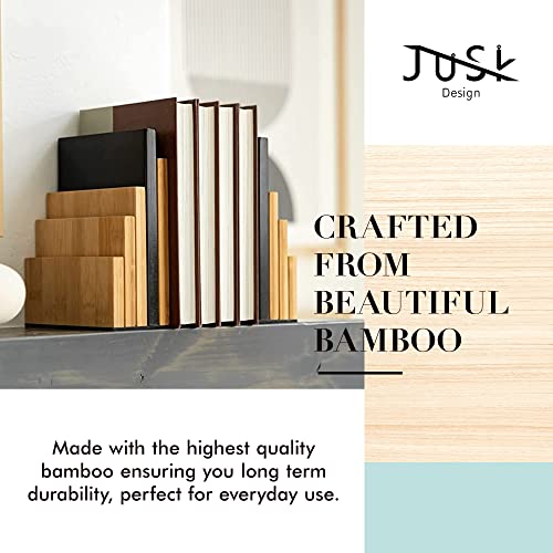 JUSK Design Bamboo Book End/Book Organizer - Non-Skid Decorative Bookends for Office and Home - Book Holders for Shelves - Substantial Weight - Holds Heavy Books - Image 3