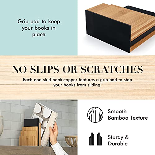 JUSK Design Bamboo Book End/Book Organizer - Non-Skid Decorative Bookends for Office and Home - Book Holders for Shelves - Substantial Weight - Holds Heavy Books - Image 4