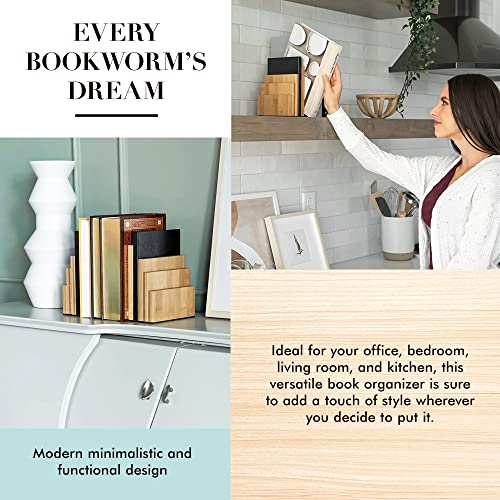 JUSK Design Bamboo Book End/Book Organizer - Non-Skid Decorative Bookends for Office and Home - Book Holders for Shelves - Substantial Weight - Holds Heavy Books - Image 5