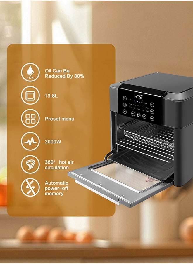 LAC - 13.8L Large Size AirFryer 360° Turbo Airflow Tech One touch Panel, and 10 Presets Family Size Countertop Nonstick Air Fryers Elegant Stainless Steel Design - Image 1