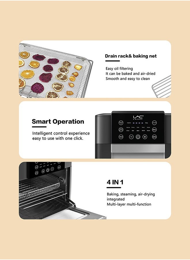 LAC - 13.8L Large Size AirFryer 360° Turbo Airflow Tech One touch Panel, and 10 Presets Family Size Countertop Nonstick Air Fryers Elegant Stainless Steel Design - Image 1