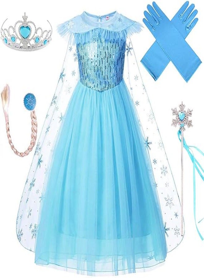 general Snow Queen Costumes Dress Girls Party Cosplay Girl Clothing Snow Queen Birthday Princess Dress Kids Costume Blue Costume With Accessory Set - Image 1