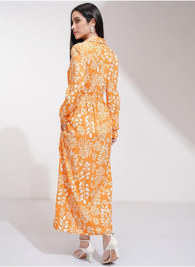 Tokyo Talkies All-Over Floral Print Shirt Midi Dress with Belt Detail by Styli  - Image 3