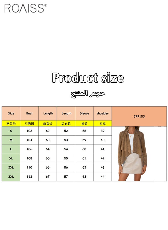 roaiss - Women's Fashion Casual Suede Cardigan Lightweight And Soft Long Sleeved Top Irregular Hem Lapel Small Coat - Image 1