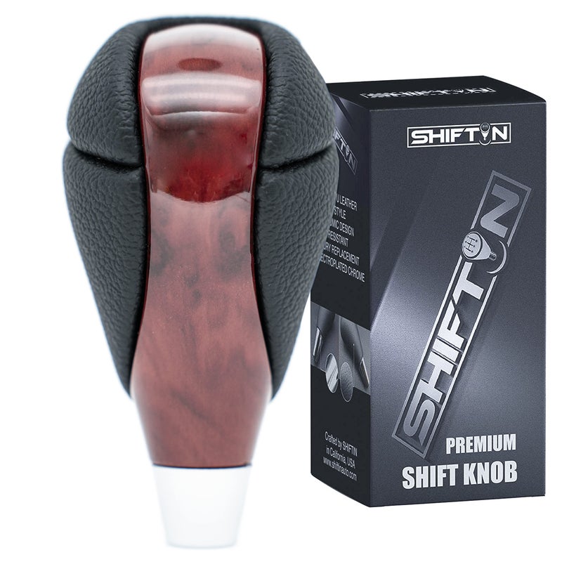 SHIFTIN Piano Black Carbon Fiber Gear Shift Knob Stick Shifter for Lexus ES300h ES350 GS300 GS350 GS430 GS450h GS460 is-F IS250 IS300 IS350 LS460 LS600h RX350 RX450h (Black Leather/Walnut Wood) - Image 4