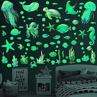 Sinekong Ocean Fish Wall Decals,Glow in The Dark Under The Sea Wall Decals Vinyl Sea Life Wall Stickers Removable - Image 1