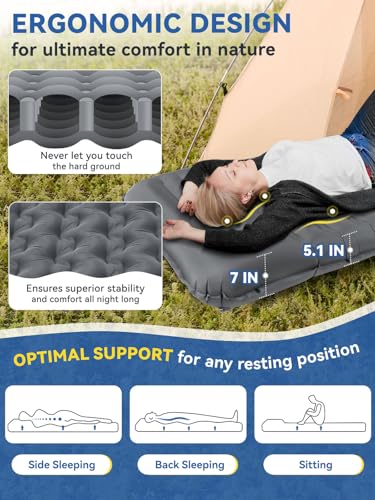 HIKENTURE Camping Sleeping Pad UltraThick 51 Camping Mat with Pillow Builtin Foot Pump Inflatable Sleeping Pads Compact for Camping Backpacking Hiking - Image 3