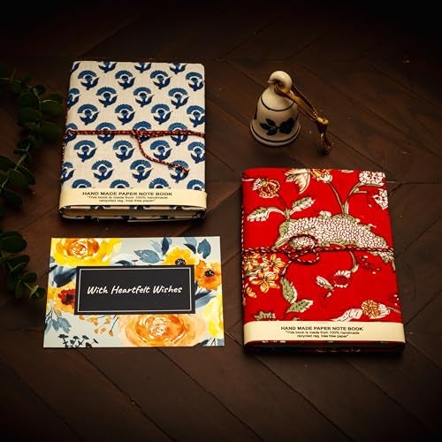Rarejoy Set of 2 Premium Handstiched Vintage Writing Journal Notebook Diary with Soft Cotton Cover, Authentic Handwoven Fabric, Durable Hand-Stitched Binding, Compact 7 inch x 4.5 inch, Without ruled, Gift for friends, Womens Day,Thoughtful Gifting - Image 1