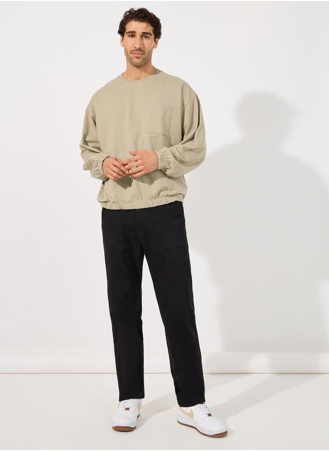 Styli - Elasticated Cuff Detail Utility Boxy Sweatshirt with Pocket - Image 1