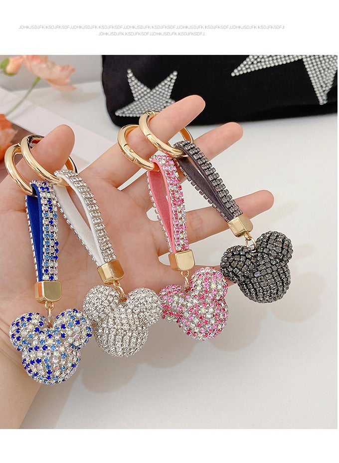 1PCS Women Cute Multicolor Rhinestone Crystal Keychains Leather Strap Key Chains Bag Charm Pendant Keyrings Car Key Rings Trinket  - Image 3