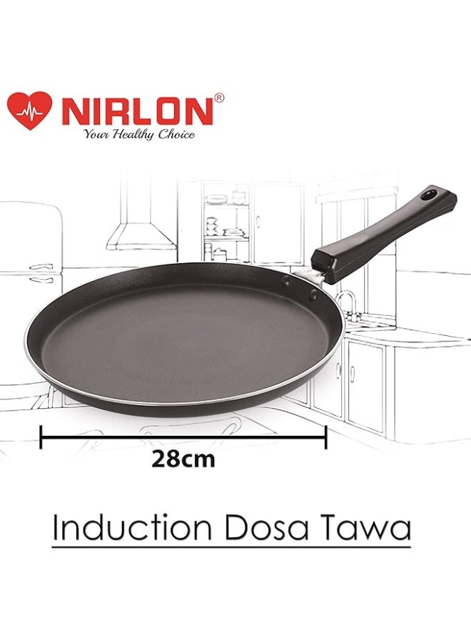 نيرلون مقلاة "نيرلون" (Nirlon) المسطحة (Tawa) لتحضير الروتي والشاباتي والدوسا، مزودة بمقبض مقاوم للحرارة؛ مصنوعة من الألومنيوم المتين بسماكة 3 مم ومناسبة لمواقد الحث (Induction) ومواقد الغاز، مع طبقة طلاء مانعة للالتصاق مكونة من 3 طبقات [مقاس 28 سم] - Image 3