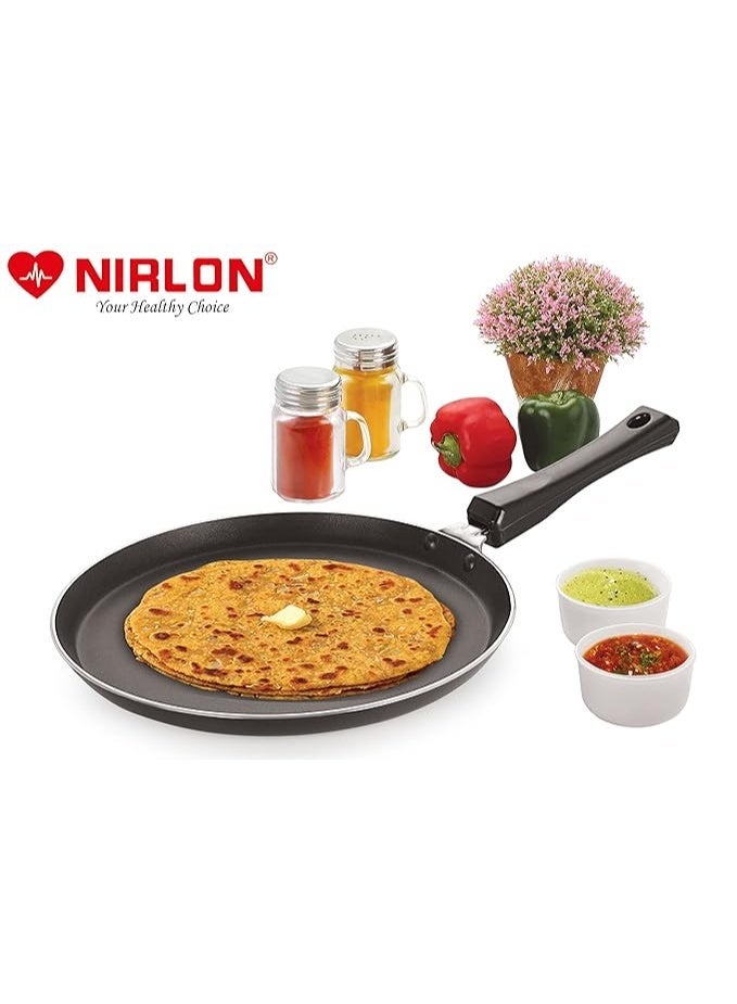 نيرلون مقلاة "نيرلون" (Nirlon) المسطحة (Tawa) لتحضير الروتي والشاباتي والدوسا، مزودة بمقبض مقاوم للحرارة؛ مصنوعة من الألومنيوم المتين بسماكة 3 مم ومناسبة لمواقد الحث (Induction) ومواقد الغاز، مع طبقة طلاء مانعة للالتصاق مكونة من 3 طبقات [مقاس 28 سم] - Image 2