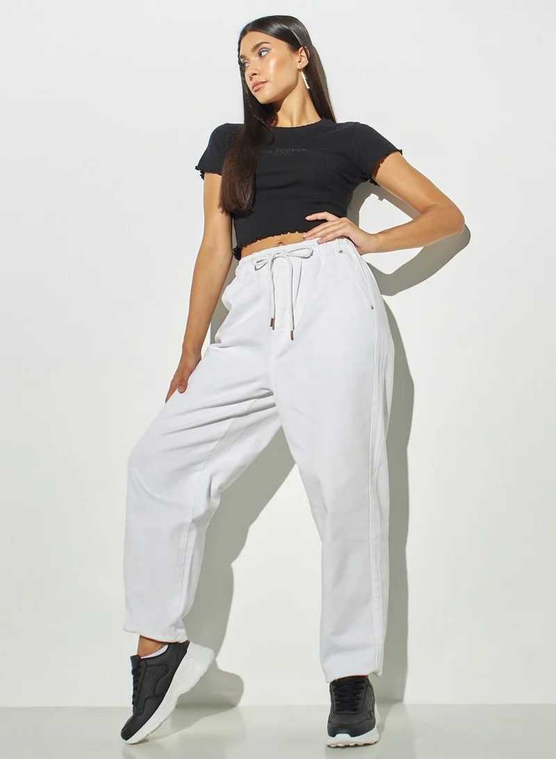 Lee Cooper Lee Cooper Ribbed Crop T-shirt with Crew Neck and Short Sleeves
