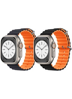 IAF Silicone Ocean Band Strap for Apple Watch Ultra 8 49mm Black/Orange2 Double Side Strap with Black/Orange Double Side Strap Set of 2 