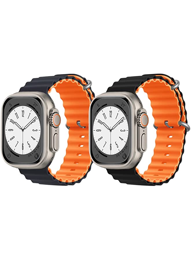 IAF Silicone Ocean Band Strap for Apple Watch Ultra 8 49mm Black/Orange2 Double Side Strap with Black/Orange Double Side Strap Set of 2
