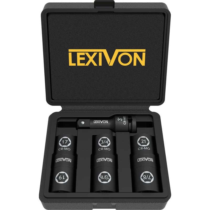 LEXIVON Impact Socket Set, 6 Total Lug Nut Size | Innovative Flip Socket Design Cover Most Commonly Inch & Metric Used Sizes | Cr-Mo Steel = Fully Impact Grade (LX-111) - Image 1