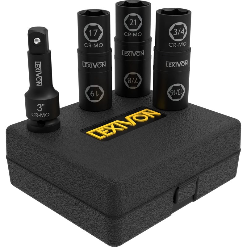 LEXIVON Impact Socket Set, 6 Total Lug Nut Size | Innovative Flip Socket Design Cover Most Commonly Inch & Metric Used Sizes | Cr-Mo Steel = Fully Impact Grade (LX-111) - Image 4