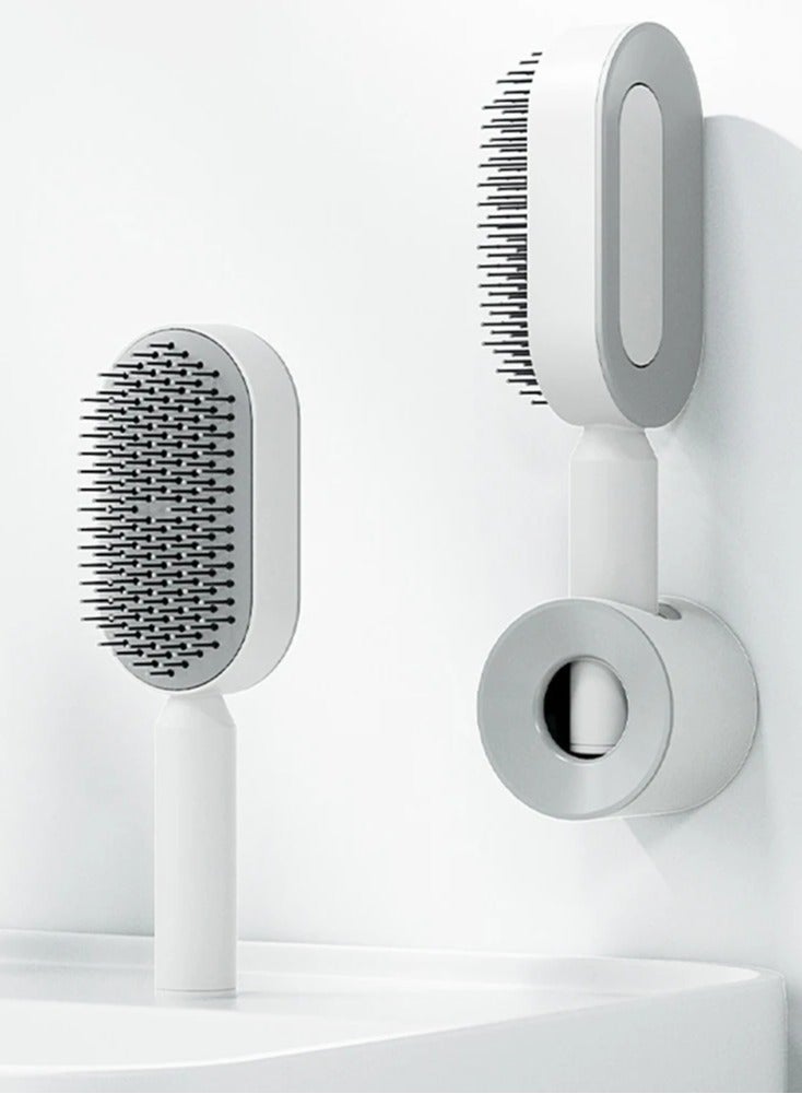 Self Cleaning Hair Brush with Holder-2 pecies -New 3D Air Cushion Brush for Detangling-Easy Clean Hair Brush for Women&Men-Paddle Hair Brush for Thick/Curly/Long/Thin Hair (Rosy Pink) - Image 2