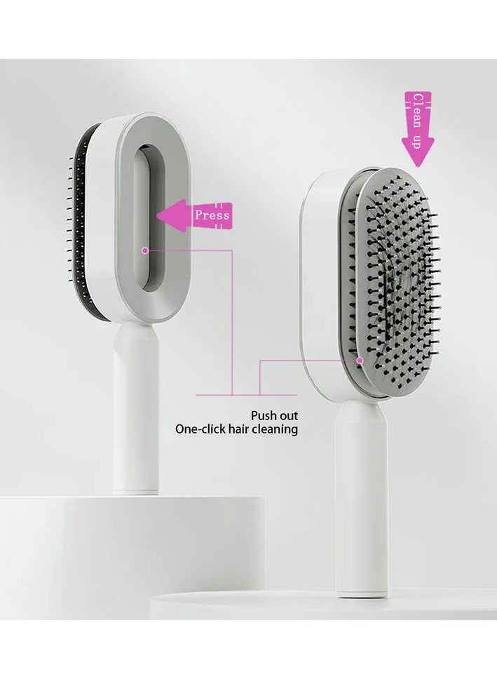 Self Cleaning Hair Brush with Holder-2 pecies -New 3D Air Cushion Brush for Detangling-Easy Clean Hair Brush for Women&Men-Paddle Hair Brush for Thick/Curly/Long/Thin Hair (Rosy Pink) - Image 3