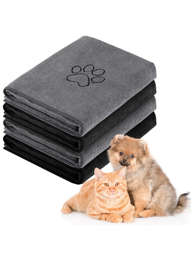 Chumia Chumia 4 Pack Dog Towels for Drying Large Microfiber Grooming Tools Absorbent Soft Bath Supplies with Embroidered Paw for Small Medium Pet Products(16 x 32 Inch,Gray, Black) - Image 1