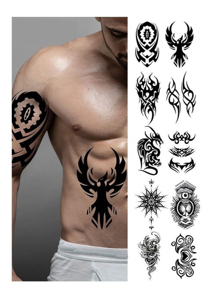 جلامكيت تاتو تك، 10 وشم شبه دائم كبير الحجم، تاتو مقاوم للماء، تاتو مؤقت رجالي، وشم تاتو رجالي، ملصقات تاتو مؤقت فني للكبار، تاتو لاصق، يدوم من أسبوع إلى أسبوعين، مقاوم للماء، واقعي المظهر، لاصق ولا انعكاس,تاتو رجالي,تاتو مقاوم للماء,,تاتو مؤقت - Image 1