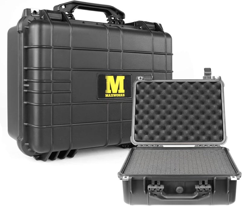 Maxworks حافظة ماكس ووركس 51017 الواقية المقاومة للماء IP67 لكاميرا والأغراض القيمة مع داخلية من الرغوة 151 × 107 × 63 بوصة داخلية سوداء 165 × 13 × 67 بوصة خارجية - Image 1