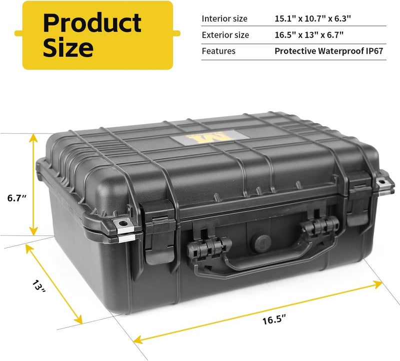 Maxworks حافظة ماكس ووركس 51017 الواقية المقاومة للماء IP67 لكاميرا والأغراض القيمة مع داخلية من الرغوة 151 × 107 × 63 بوصة داخلية سوداء 165 × 13 × 67 بوصة خارجية - Image 2