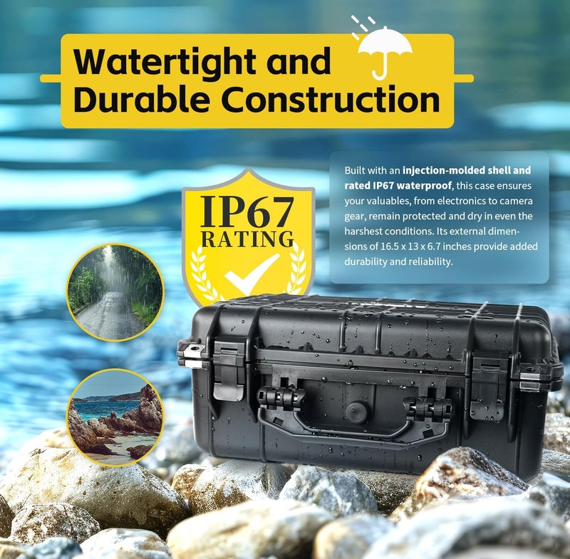 Maxworks حافظة ماكس ووركس 51017 الواقية المقاومة للماء IP67 لكاميرا والأغراض القيمة مع داخلية من الرغوة 151 × 107 × 63 بوصة داخلية سوداء 165 × 13 × 67 بوصة خارجية - Image 5