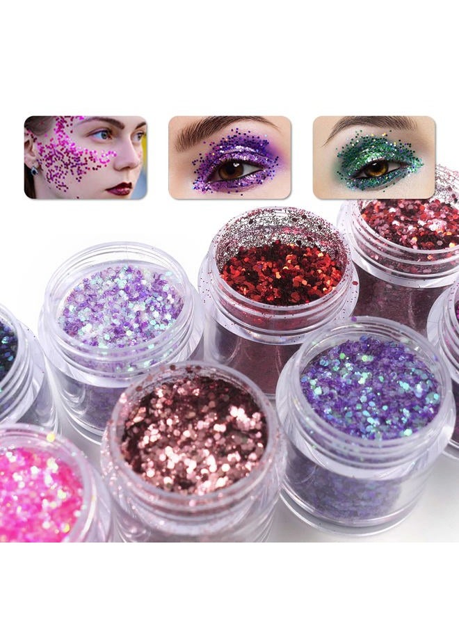 LifexTol 9 Color Holographic Chunky Glitter Sequins Resin Crafts Colorful Nail Sequins for Face body and Women DIY Decoration (Mixed Color-A) - Image 2