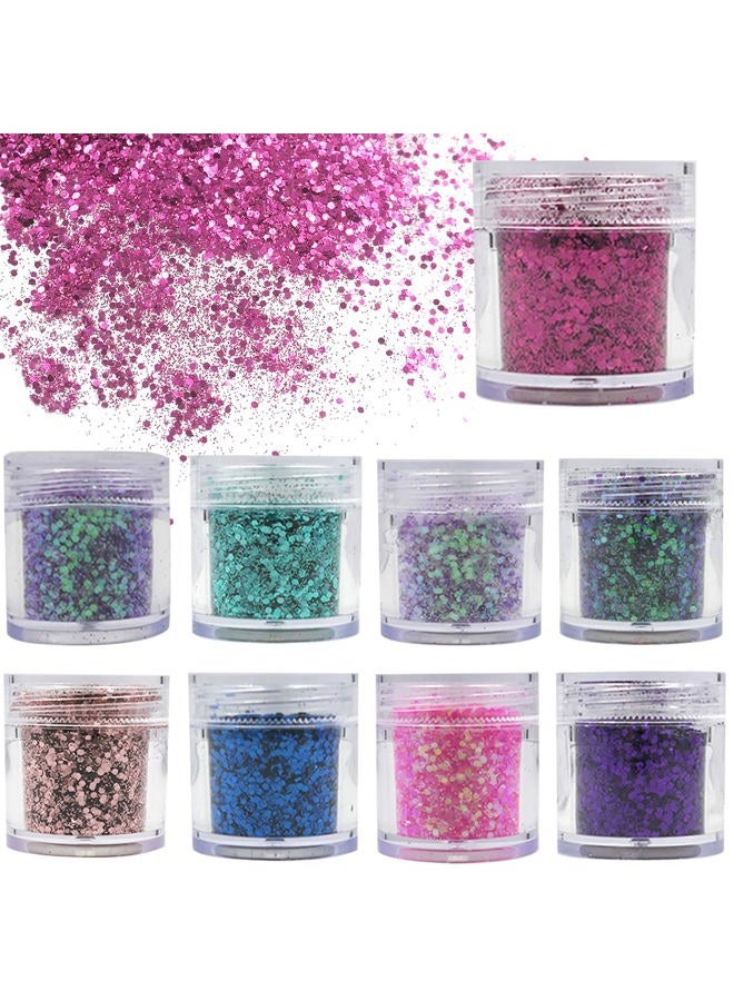 LifexTol 9 Color Holographic Chunky Glitter Sequins Resin Crafts Colorful Nail Sequins for Face body and Women DIY Decoration (Mixed Color-A) - Image 1