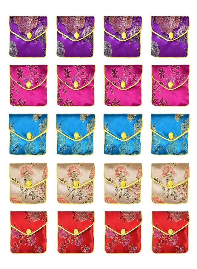 VIOCIWUO Jewelry Silk Purse New Year Pouch Bags Travel Jewelry Organizer Bags Chinese Silk Style Brocade Embroidered for Women 5 Colors, 20pcs - Image 1