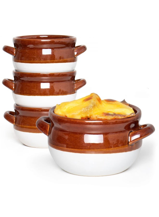 Vumdua French Onion Soup Bowls with Handles, 16 Oz Ceramic Soup Serving Bowl Crocks - Oven Safe Bowls for Chili, Beef Stew, Cereal, Pot Pies, Set of 4 - Image 1