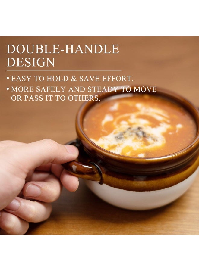 Vumdua French Onion Soup Bowls with Handles, 16 Oz Ceramic Soup Serving Bowl Crocks - Oven Safe Bowls for Chili, Beef Stew, Cereal, Pot Pies, Set of 4 - Image 3