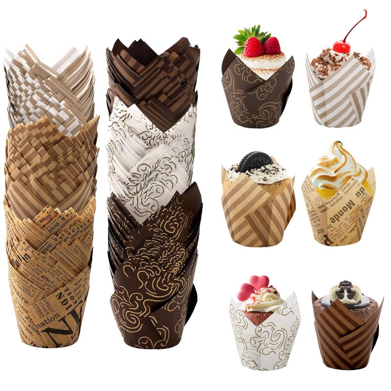 Tulip Cupcake Liners 300-Piece Multicolored Set - 6 Vibrant Colors Disposable Baking Cups for Home Baking, Parties, Weddings, Birthdays and Baby Showers - Image 1
