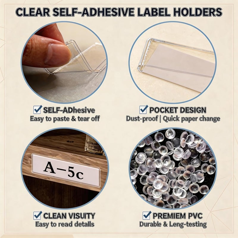 ELEMGULY Self Adhesive Label Holders, 200 Pack Adhesive Shelf Tag Shelf Label Holder Clear Pocket Holder with Paper for Supermarket, Bookshelf, Kitchen (2 x 1 Inch) - Image 4