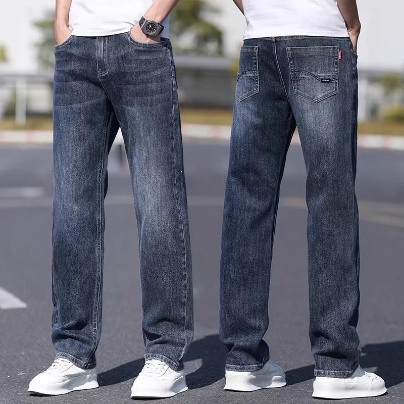Men's Retro Straight Jeans with Washed Finish - Image 1