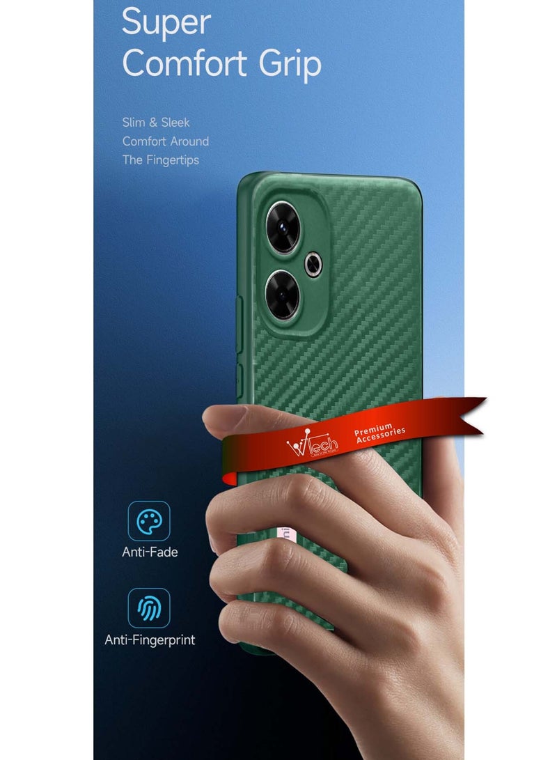 دبليو تيك غطاء حماية من ألياف الكربون والسيليكون السائل لهاتف Xiaomi Redmi 13 4G / 5G 2024 باللون الأخضر الداكن - Image 2