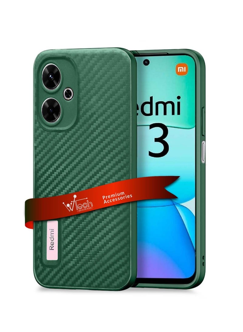 دبليو تيك غطاء حماية من ألياف الكربون والسيليكون السائل لهاتف Xiaomi Redmi 13 4G / 5G 2024 باللون الأخضر الداكن - Image 1