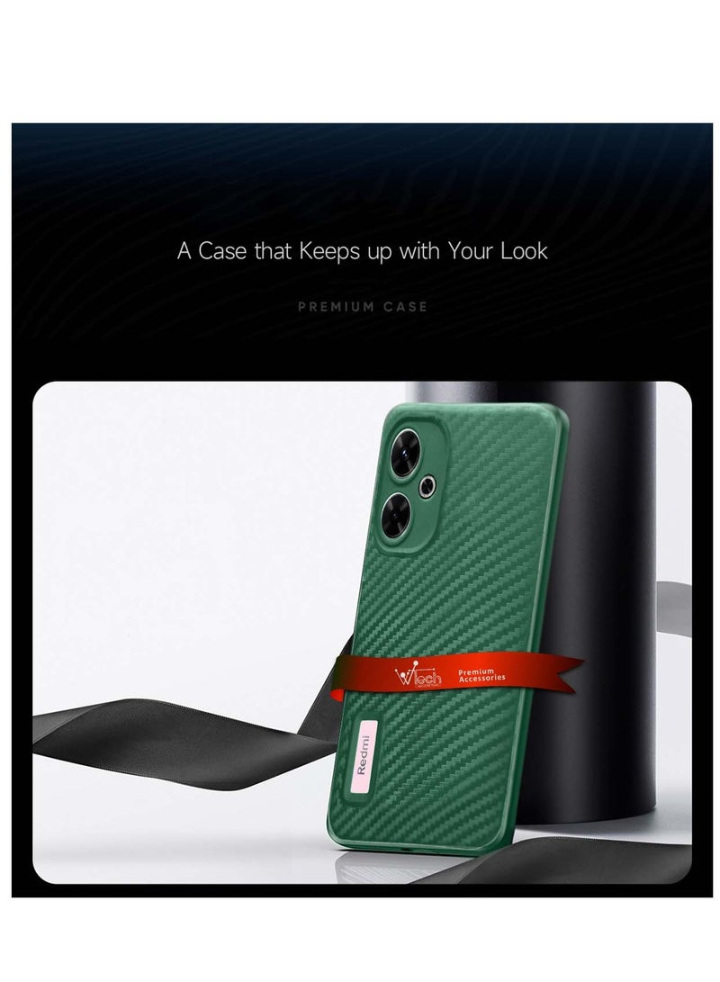 دبليو تيك غطاء حماية من ألياف الكربون والسيليكون السائل لهاتف Xiaomi Redmi 13 4G / 5G 2024 باللون الأخضر الداكن - Image 3