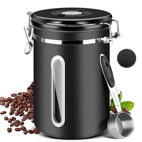 Supvox® Coffee Bean Canister 63Oz/1.8L Airtight 304 Stainless Steel Kitchen Food Container Food Storage Can with Built in Date Tracker & Clear Window Canister Food Can for Coffee, Sugar, Tea, Flour - Image 1